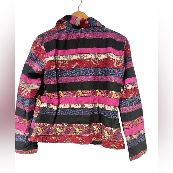 Choices Size Medium Zipup Jacket multiColorful Striped Long Sleeved Floral Coat - Picture 3 of 7